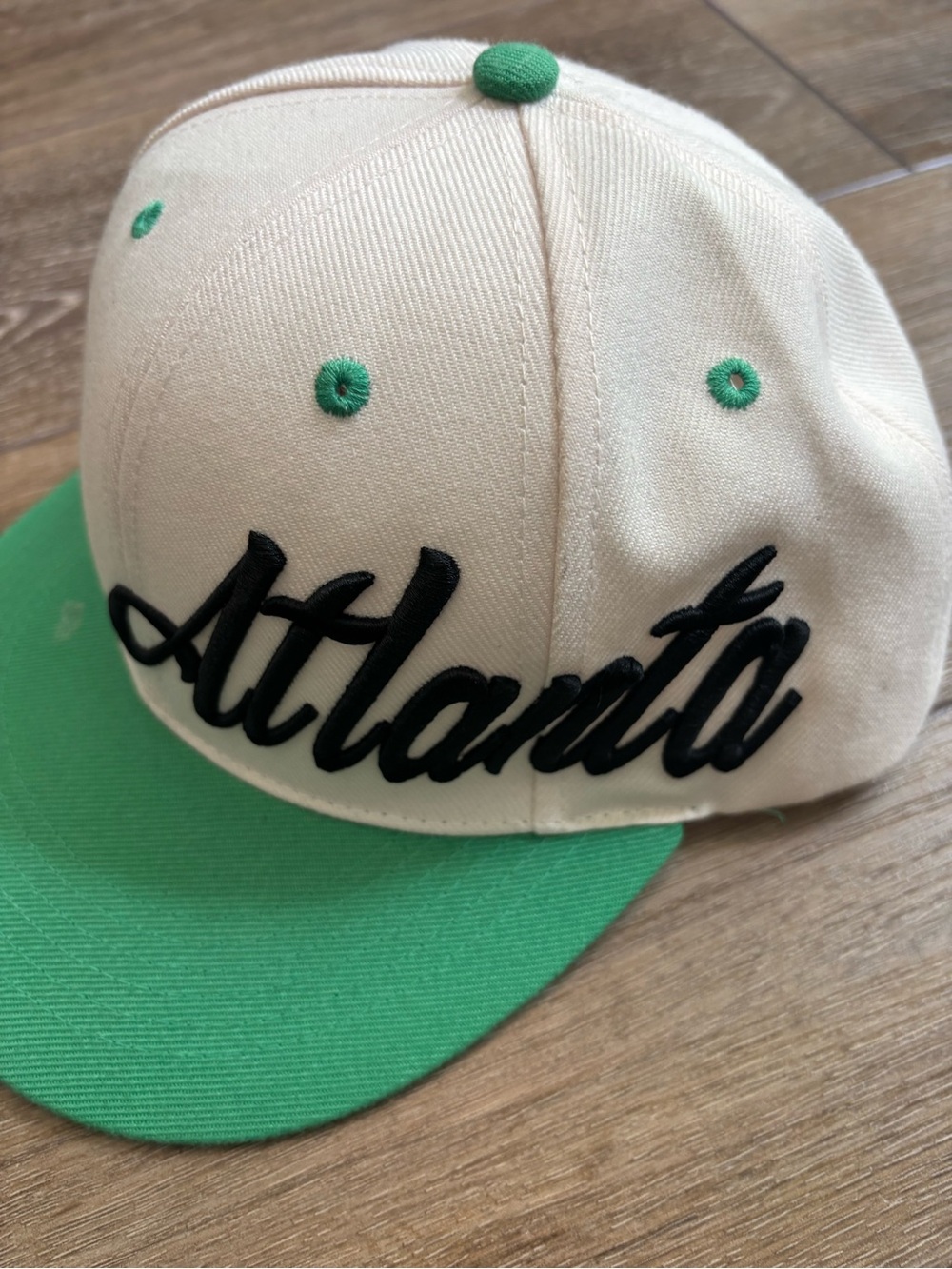 Atlanta Embroidered Snapback Cap - Cream and Green